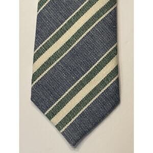 Seaward And Stearn Silk Cotton Blend Neck Tie Blue Regimental Stripes London
